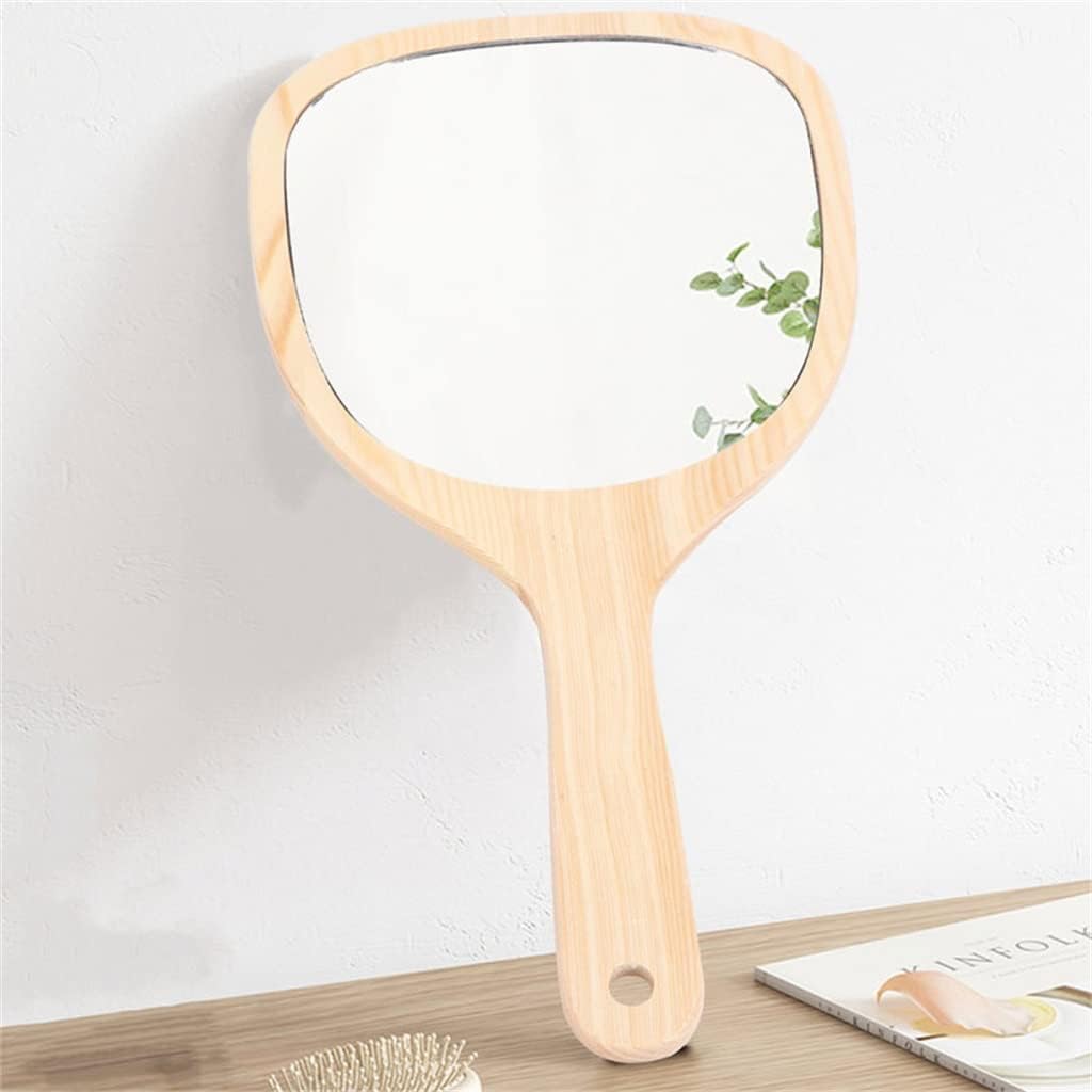 NERDOH Portable Handheld Vanity Mirror Makeup Mirror Wooden Handle Travel Makeup Mirror (Color : A, Size