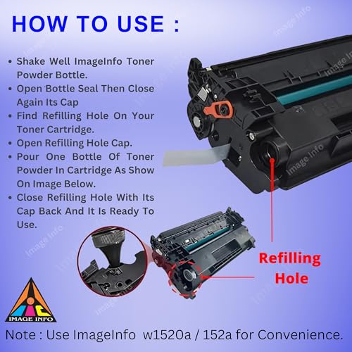 Image of ImageInfo Ultra Dark Toner Powder for Use in HP W1520A / 152A Toner Cartridge Pack of 2 (100GM Each)
