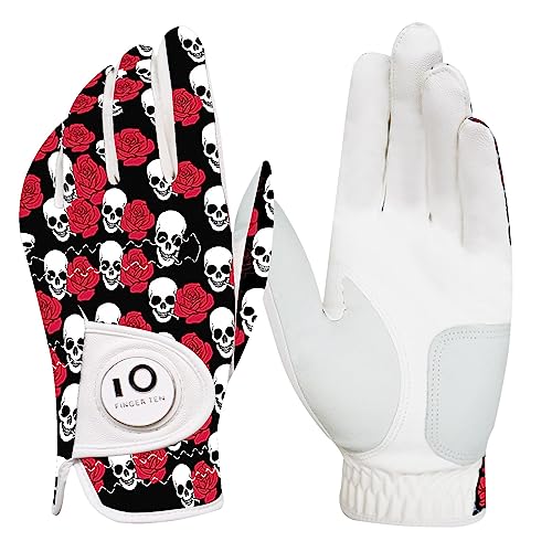 FINGER TEN Guanti da golf da uomo, mano sinistra e destra, con marcatore per palline, in pelle...