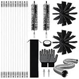 Kaminbürste Stange Set, Ofenrohrbürste, Schornsteinfeger Bürste Set mit 12 Flexiblen Stäben+2 15CM-Bürstenköpfen+2 Trockner-Fusselbürsten+ Zubehör, für Kamin, Entlüftung, Abwasserrohr