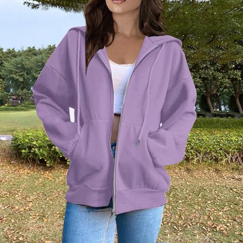 OIOLOYJM Zipper Hoodies for Women Long Sleeve Oversized Sweatshirts Y2k Drawstring Soft Jacket 2025 Fall Fashion with Pockets