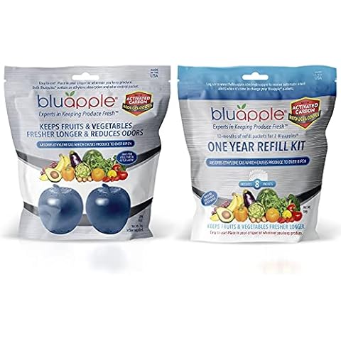 Bluapple Produce Saver with Activated Carbon - Fresh Fruits and Vegetables, No Food Waste, Eliminate Unpleasant Refrigerator Odors, Extended Produce Shelf Life - 15-Month Bundle Cover