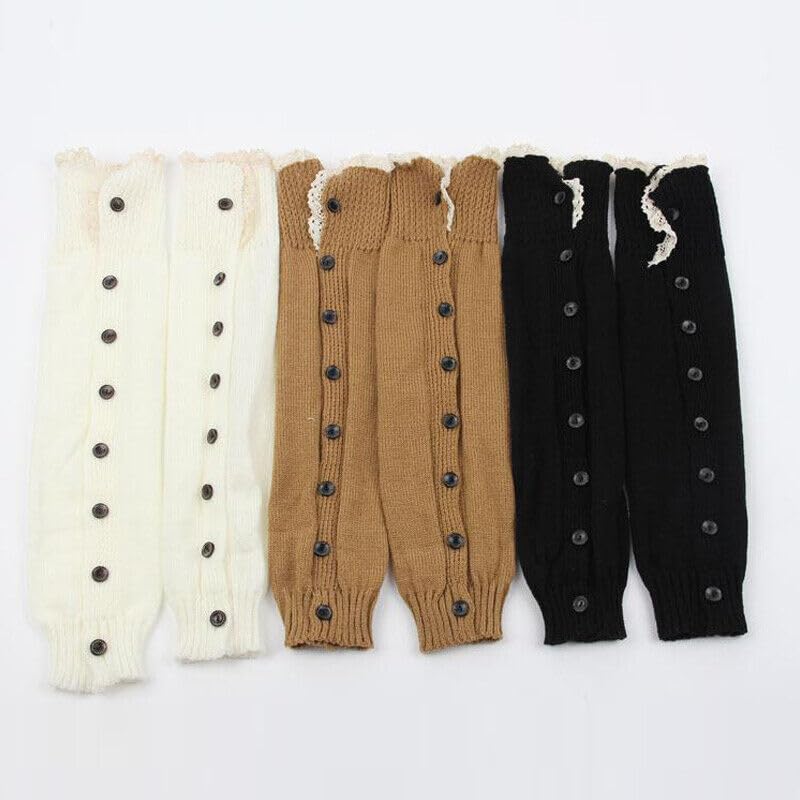 Image of GK-O Women's Kawaii Lolita Lace Knitted Leg Warmer Over Knee Thigh-high Button Socks (Coffee), Medium