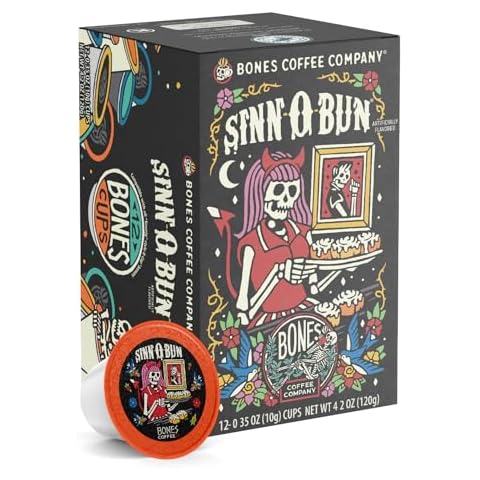 Bones Coffee Company Flavored Coffee Bones Cups Sinn-O-Bunn Cinnamon Bun Flavor | 12ct Single-Serve Coffee Pods Compatible with Keurig 1.0 & 2.0 Keurig Coffee Maker Cover