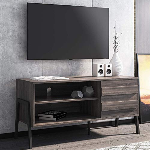 TV Ständer für 32-49 Zoll, TV Standfuss mit 1 Schrank und 2 Fächern, Fernsehschrank Holz perfekt für Wohnzimmer, 110 * 39,5 * 53CM MTS2110