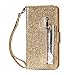 Produktbild Molg Kompatibel mit Samsung Galaxy S8 Plus Hülle Glitzer Premium PU Leder Reißverschluss Wallet Flip Case [Armband] [Kartenfach] [Magnetverschluß] Stoßfest Cover-Golden