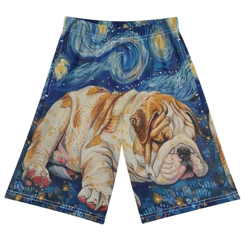 ALAZA Van Gogh Bulldog Dog Galaxy Pajama Shorts Sleep Shorts Pant Lounge Pajama Bottoms Elastic Waist with Pockets