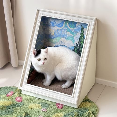 PETKARAY Katzenhaus mit Rahmen & Kratzbrett – Ölgemälde-Katzenhöhle für den Innenbereich, Kunstvolles Design mit großem Bett für Kätzchen und...