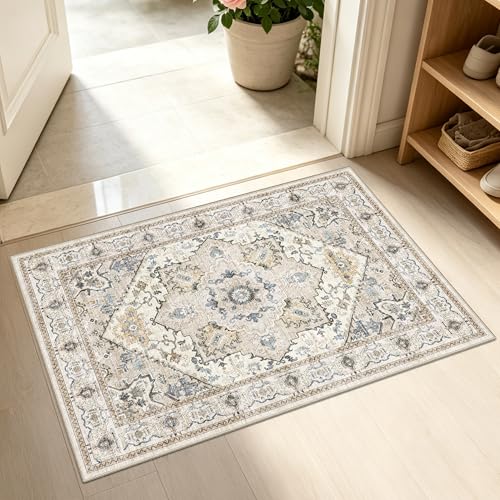 Tapete Boho Beige Antideslizante Lavable 2x3 pies miniatura 1