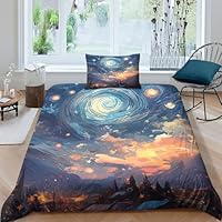 ITomen Kleurenhemel 3D dekbedovertrekset voor kinderen tieners dekbedovertrek bedrukt beddengoed set met kussensloop microvezel dekbedovertrek met ritssluiting, tweepersoons (200 x 200 cm