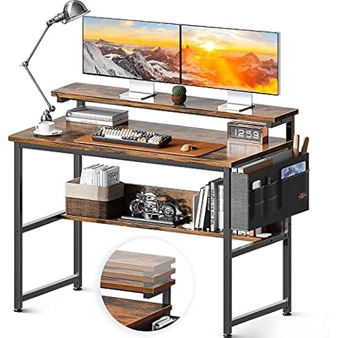 ODK Mesa de Ordenador con Estantes y Soporte de Pantalla Ajustable Cover