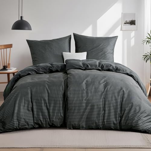 Tifschlaf Bettwäsche 135x200 4teilig, 2 Streifen Bettbezüge 135 x 200 mit 2 Kissenbezüge 80x80 cm, ÖKO-TEX Mikrofaser Bettwäsche-Sets Gestreift...
