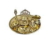 BRACOP Dekorativer Teller Pooja-Thali-Set Messing-Öllampe Metall-Öllampen für den Innenbereich Diya-Lampe für Ghee-Lampe indische Göttin-Statue Hindu-Tempel Teelichthalter Laterne Tischlampe Geschenk