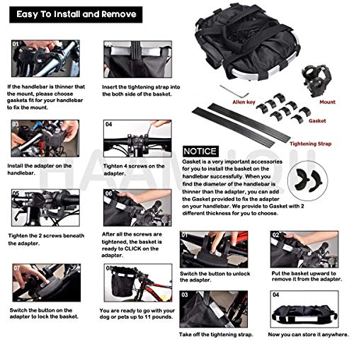 HAAMIIQII Bike Basket, Small Pet Cat Dog Folding Carrier Front Bicycle Handlebar Basket Detachable Removable Cycling Bag… - Image 5