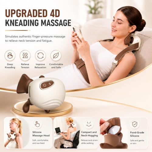 Image of Shoulder and Neck Massager, Bionic Heated Massager, Neck Massager with Fingers, 4D Kneading Massage, Simulates a Real Palm Massage for Comfort, Relax Muscle Tension (New massager (White))