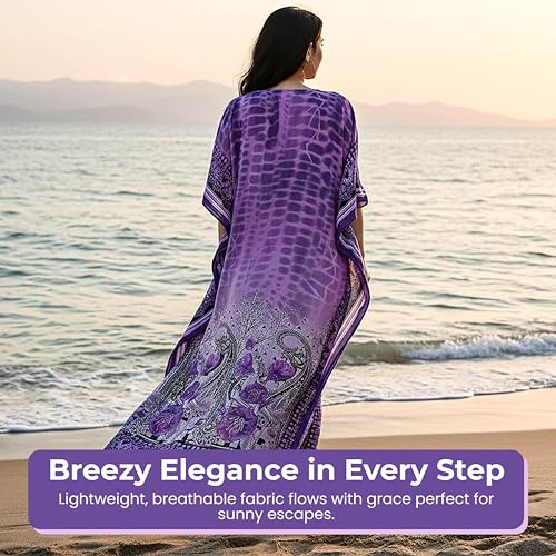 Image of Oussum Women Plus Size Kaftan Kimono Loose Maxi summer dresses for women Beach 3 /4 Sleeve Casual lounge dress Boho