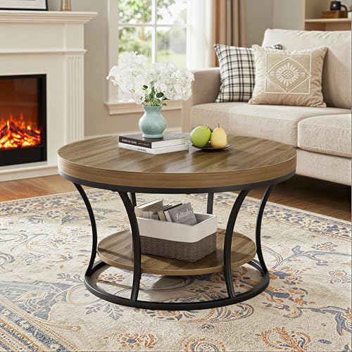 MSFE 2-Tier-Runde Couchtisch, Wohnzimmertisch, Modern Tisch Wohnzimmer, Couchtisch Rund Holz mit Sturdy Metal Frame, Sofa Tisch Beistelltisch für Wohnzimmer, Home Office, 80 * 80 * 45cm – Bild 7