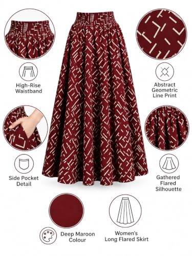 Image of Women's Printed Viscose Crepe Flared Palazzo Pants with Pockets | Elastic Waist | Full Length | Casual | Free Size