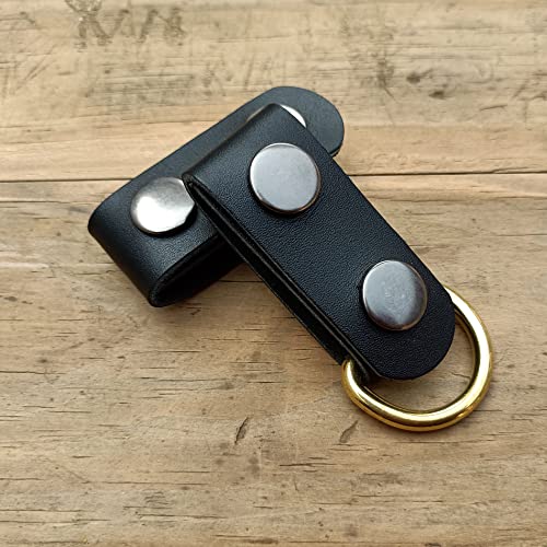 2 pack leather belt keepers+1 solid brass buckle，leather belt loop keepers keychain for men and women3