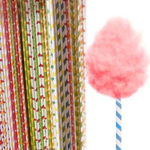 100 Pcs Candy Floss Sticks 28cm Cotton Candy Paper Sticks Candies Making Accessories Colorful Candies Holder Paper Straws for Parties Weddings Birthday and DIY Candy Making