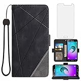 Compatible with Samsung Galaxy J3 2016/J 3 V/J36V/Sky/Amp Prime Wallet Case and Tempered Glass Screen Protector Flip Cover Card Holder Cell Phone Cases for Glaxay Sol J3V JV3 J36 6 J320V J320A Black