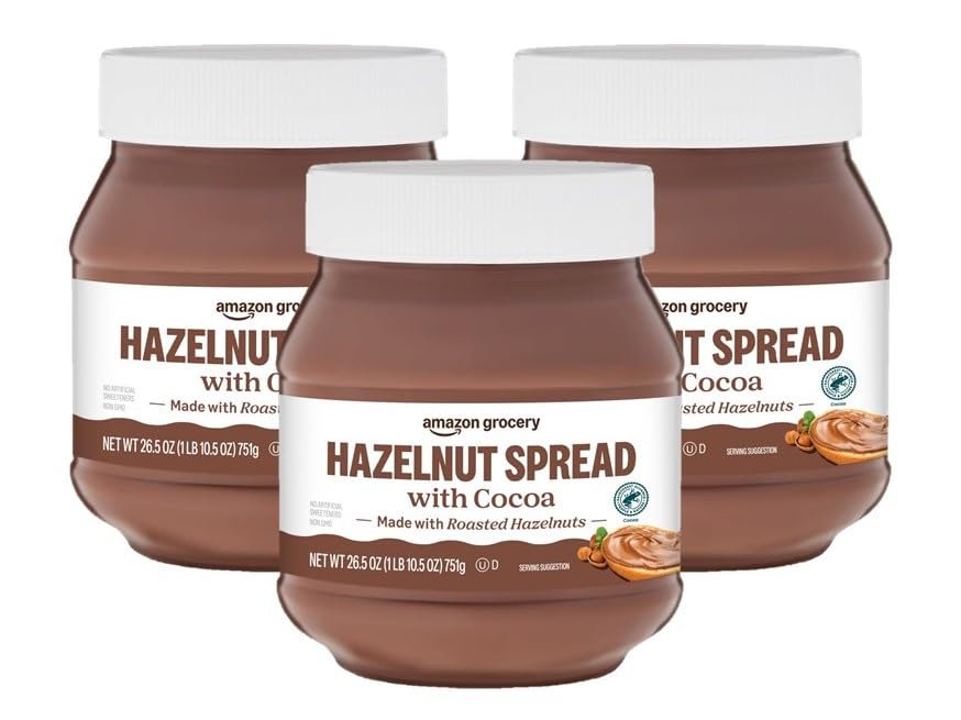 Amazon Fresh, Hazelnut Spread With Cocoa, 26.5 Oz (Pack of 3)
