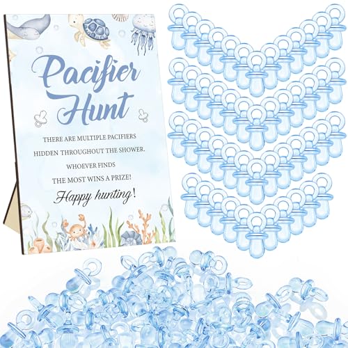 Image of Thyle 51 Pcs Under The Sea Pacifier Hunt Baby Shower Games Include Hunt Sign and 50 Acrylic Pacifiers for Ocean Animal Baby Shower Game Decoration Sets Gender Reveal Newborn Announcement Party Decor