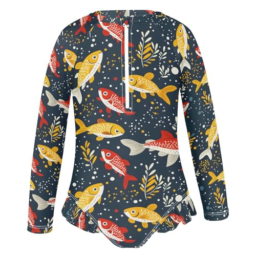 ALAZA Animal Fish Bubble Leaf Girls One Piece Swimsuit Long Sleeve Rash Guard Swimsuits UV 50+ Swimwear Zipper2