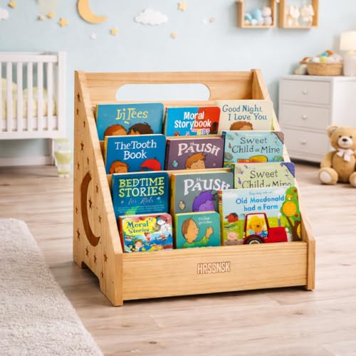 Hrssnsk Montessori Baby Bookshelf, Front-Facing Wooden Kids & Toddler Bookshelf,