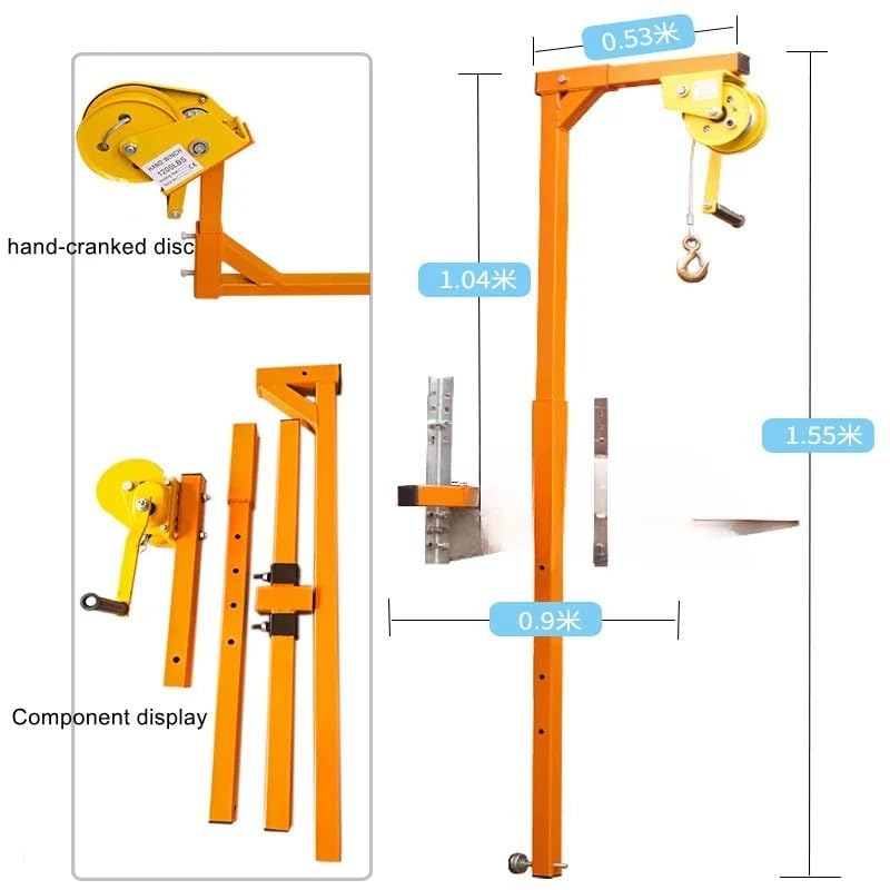 33FT Ropes Air Conditioner Outside Installation Lifting Tool, Hand Winch + Folding Hanger, Manual Crane Tool MINGPING