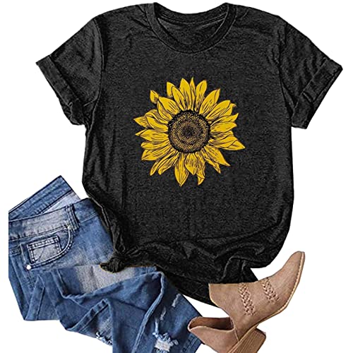 Sunflower Shirts Women Sunflower Printed Tee Shirts Inspirational Tees Shirt Vintage Casual Short Sleeve Tops