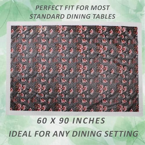 Image of Dakshya Industries 6 Seater PVC Waterproof Dining Table Cover 60x90 Inch | Floral Printed Washable Table Cloth with Lace Border
