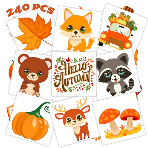 winthrop 240 Pcs Autumn Temporary Tattoos for Kids Individually Wrapped Waterproof Safety Thanksgiving Tattoos Happy Fall Best Choice for Autumn Goody Bag Stuffers 60 Different Designs