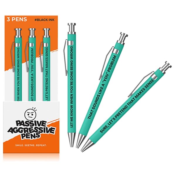 MilkToast Brands Funny Passive Aggressive Pens - 3 PCS Retractable Sarcastic Ballpoint Pens with Hilarious Quotes and Smooth Black Ink – Novelty