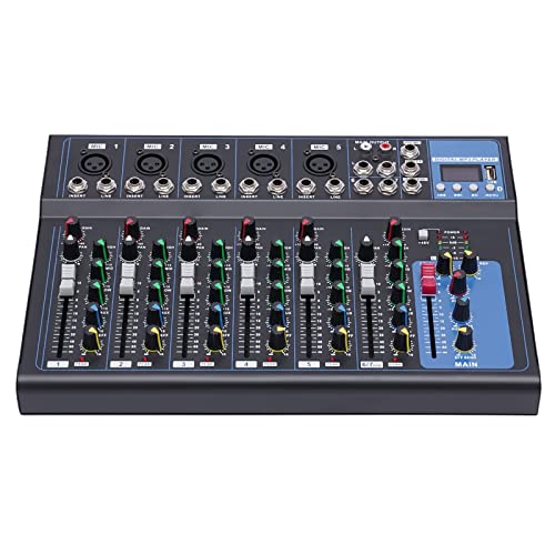 Image of 7 Channel Audio Mixer,Professional Sound System Mixer Board DJ Mixing Console,48V Phantom Power Audio Mixer Supply USB Recording for Studio Karaoke Live Music