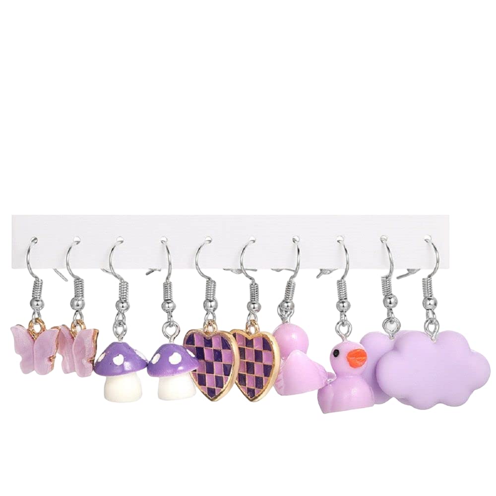 NAT MEYA5 Pairs Cute Sweet Animal Dangle Drop Earrings Pink Duck Clouds Heart BE MINE Letter Earrings Cute Animals Dangle Students Jewelry Charms Gift for Women Girls