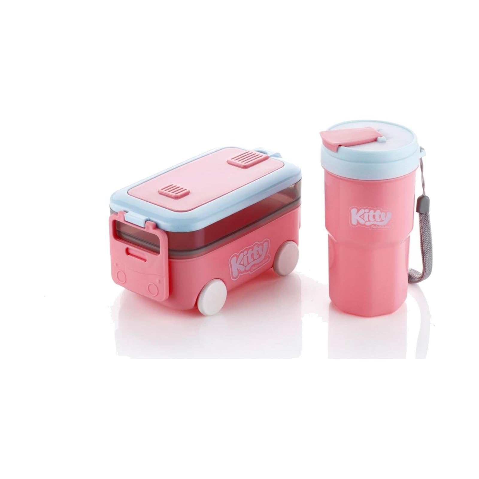 Kitty Kids Bus Lunch Box with Bottle Spoon Fork | Leakproof 2-Compartment Bento Tiffin for School Picnic Travel | BPA-Free Snack Box Boys Girls-image-35