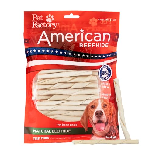 Pet Factory American Beefhide 5in Twist Sticks Dog Dental Chews - Natural Rawhide Dental Chews for Small to Medium Dogs Promotes Oral Health - Natural 5 Inches (1 lb Pack)