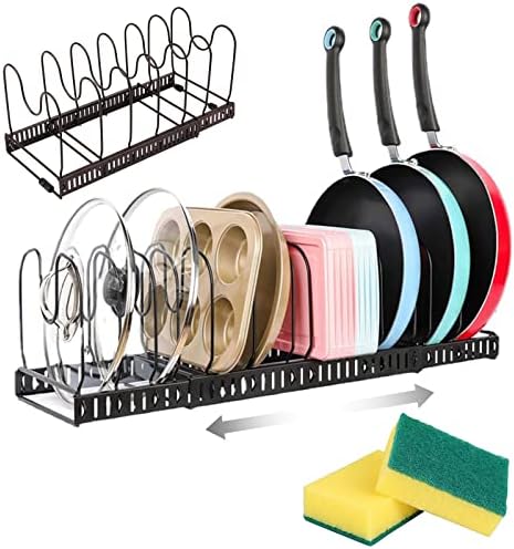 Pots and Pans Organizer,Expandable Pot Rack Organizer for Cabinet,10 Adjustable Compartment for Pot Organizer for Kitchen Cabinet Cookware Baking Frying Rack Bake Ware Storage