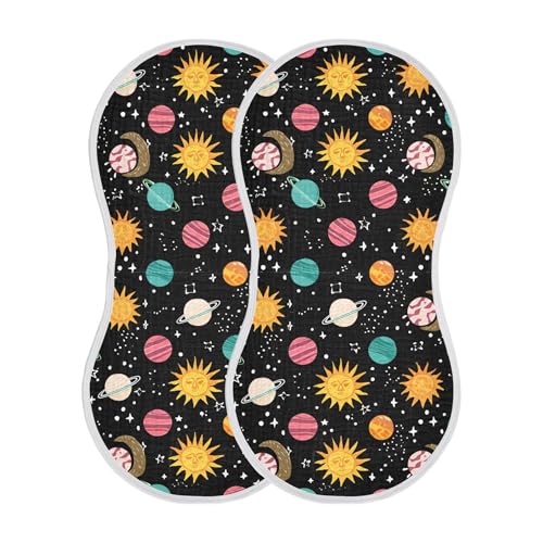 xigua Colorful Planet Muslin Baby Burp Cloths Set of 4, Super Soft & Absorbent Burping Rags, Cotton Burp Clothes Shower Gift for Newborn, Baby Girls and Boys2