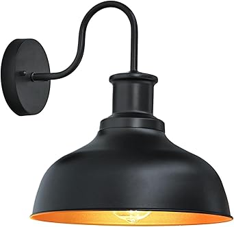 Outdoor Farmhouse Wall Barn Light for Entryway Garage Hallway Porch Front Door, Exterior Gooseneck Light Outdoor Wall Mount Scones Light Fixtures Wall Lantern with Brass Interior for House