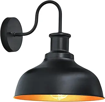 Outdoor Farmhouse Wall Barn Light for Entryway Garage Hallway Porch Front Door, Exterior Gooseneck Light Outdoor Wall Mount Scones Light Fixtures Wall Lantern with Brass Interior for House
