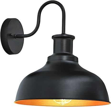Outdoor Farmhouse Wall Barn Light for Entryway Garage Hallway Porch Front Door, Exterior Gooseneck Light Outdoor Wall Mount Scones Light Fixtures Wall Lantern with Brass Interior for House
