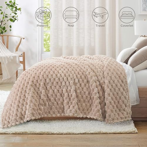 Whale Flotilla Kuscheldecke Flauschige Decke mit 3D-Jacquard-Muster, Exquisite und Warme Wohndecke Sofadecke für Ganzjahreszeiten, 130x150 cm, Camel