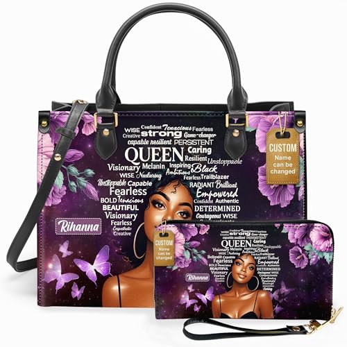 Personalized Leather Wallet for Women – Custom African Pride Clutch with Name – Elegant African Queen Gift – African American Art Wallet –Gift for Mom (African Girl)