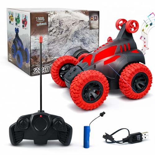 Image of NHR RC Stunt Car for Kids and Children, 360 Rotating & Rolling, Remote Control Car with Lights, Music & USB Rechargeable Battery, Indoor & Outdoor Toy for Boys and Girls Age 3+ (Red)