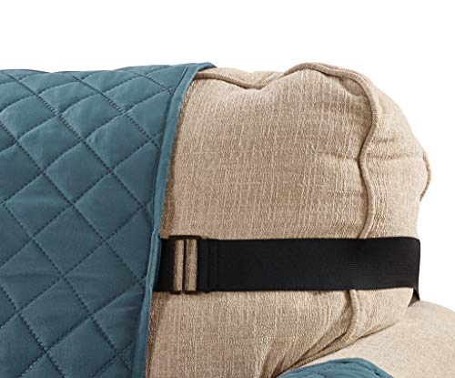 Home Beyond & HB design - Quilted Sofa Cover Slipcover Protector - Reversible Couch Cover Furniture Protector with Non-Slip Adjustable Elastic Strap for Pets Kids Dog Cat (Loveseat-2 Seater, Blue/Beige) - Image 4