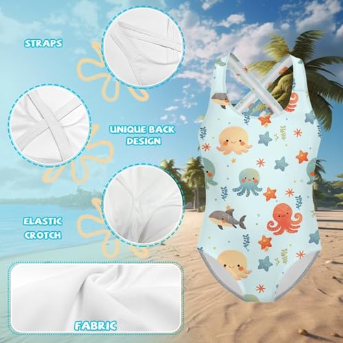 Image of Girls One Piece Swimsuits Teens Sleeveless Back Cross Strap Bathing Suit Kids Quick Dry Cute Beach Swimwear(5-14)