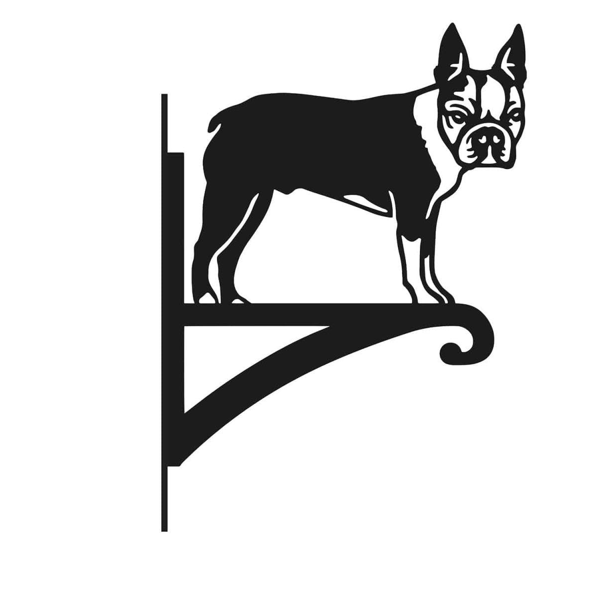Black Country Metal Works Black Steel Boston Terrier Hanging Basket Bracket - Wall Mounted Garden Plant Hook For Outdoor Baskets, Decorative Heavy Duty Garden Wall Hook