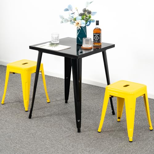 Image of Brage Living 18 Inch Industrial Metal Stools Set of 2, Stackable Classroom Kitchen Short Stools, Backless Metal Dining Chairs for Indoor Outdoor (Yellow)